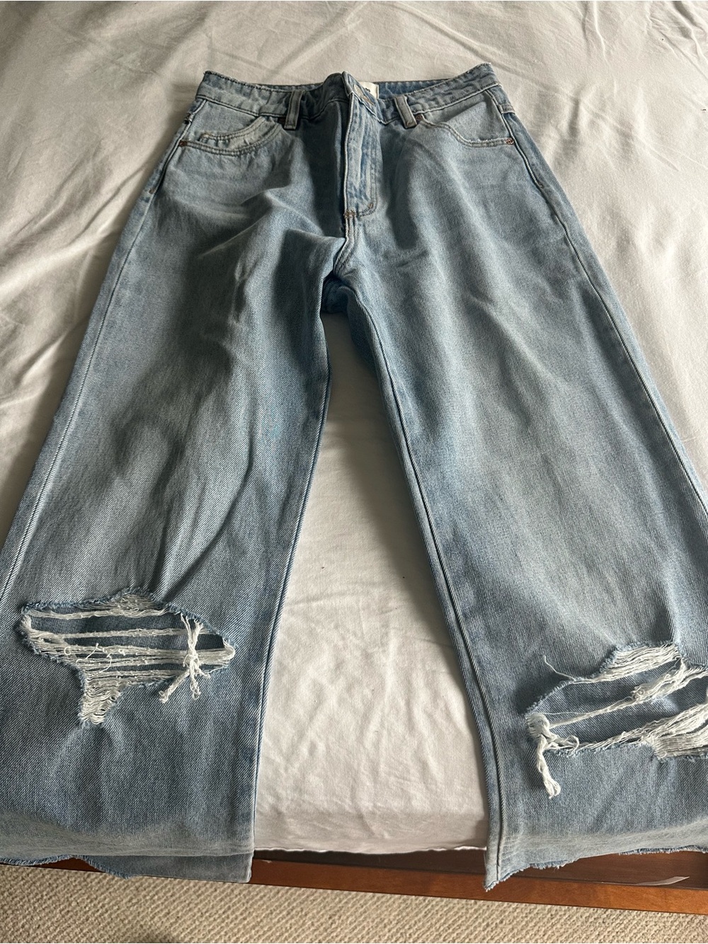 ROLLA'S Light Blue Distressed Wide Leg Jeans